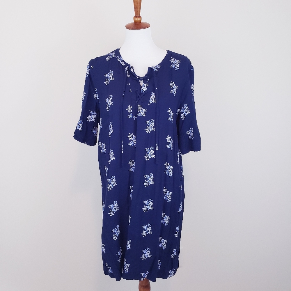 Old Navy Navy Blue Floral Ruffle Sleeve Floral Print Shift Dress Cover Up Large